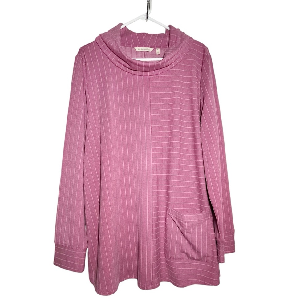 Soft Surroundings  Pink Women’s striped Tunic Cowl Neck Long Sleeve‎ Sz XL